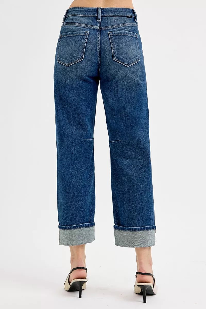 RISEN Slouchy Crop Barrel Cuffed Jeans - PBNJ FASHIONS