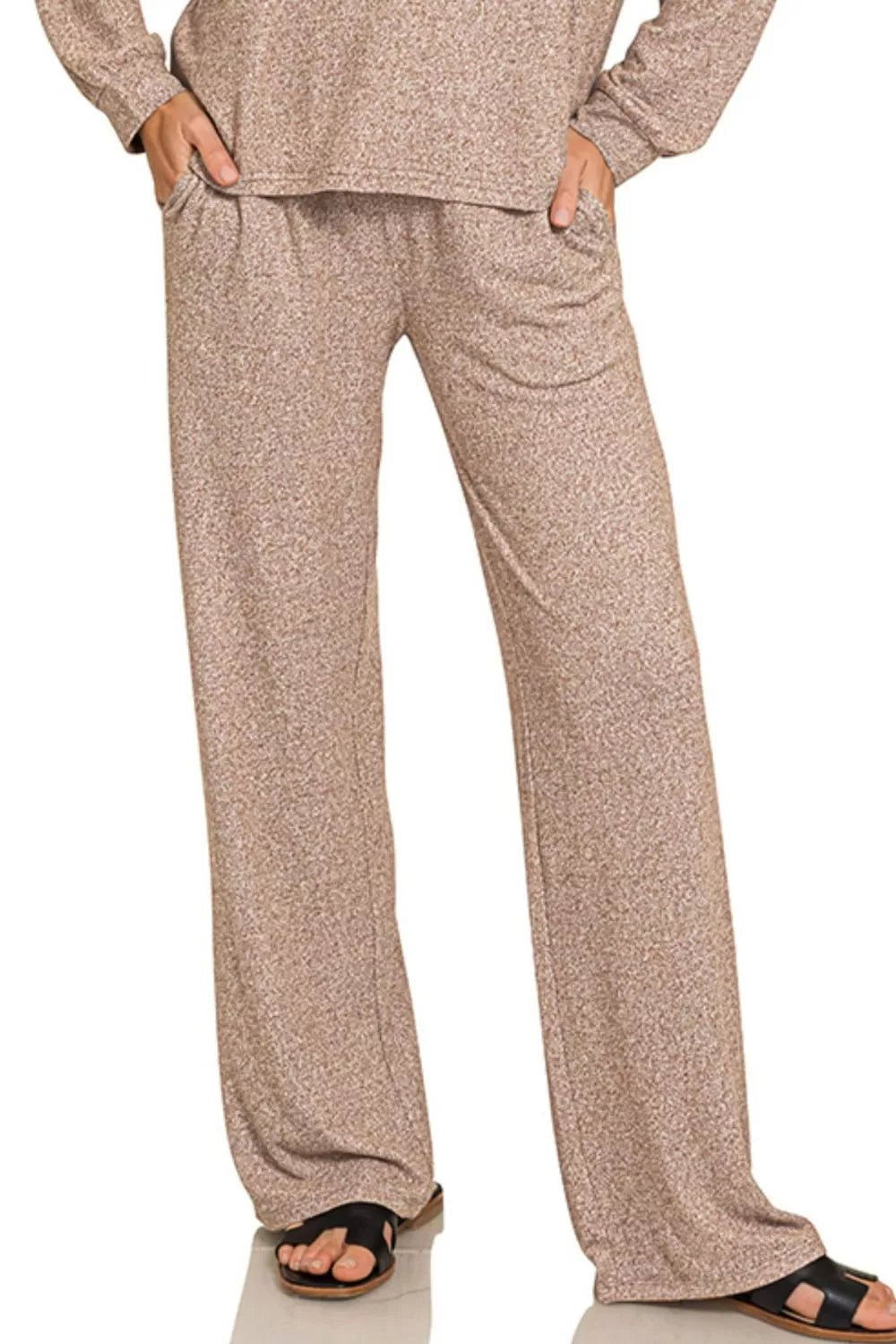 Zenana Soft Melange Long Sleeve Tee & Pants Set - PBNJ FASHIONS