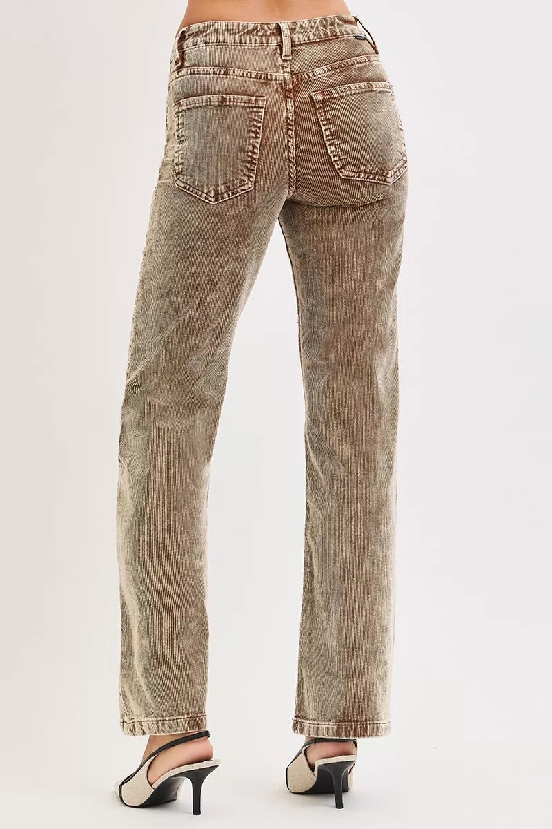 RISEN Tummy Control Mid Rise Straight Leg Corduroy Pants - PBNJ FASHIONS