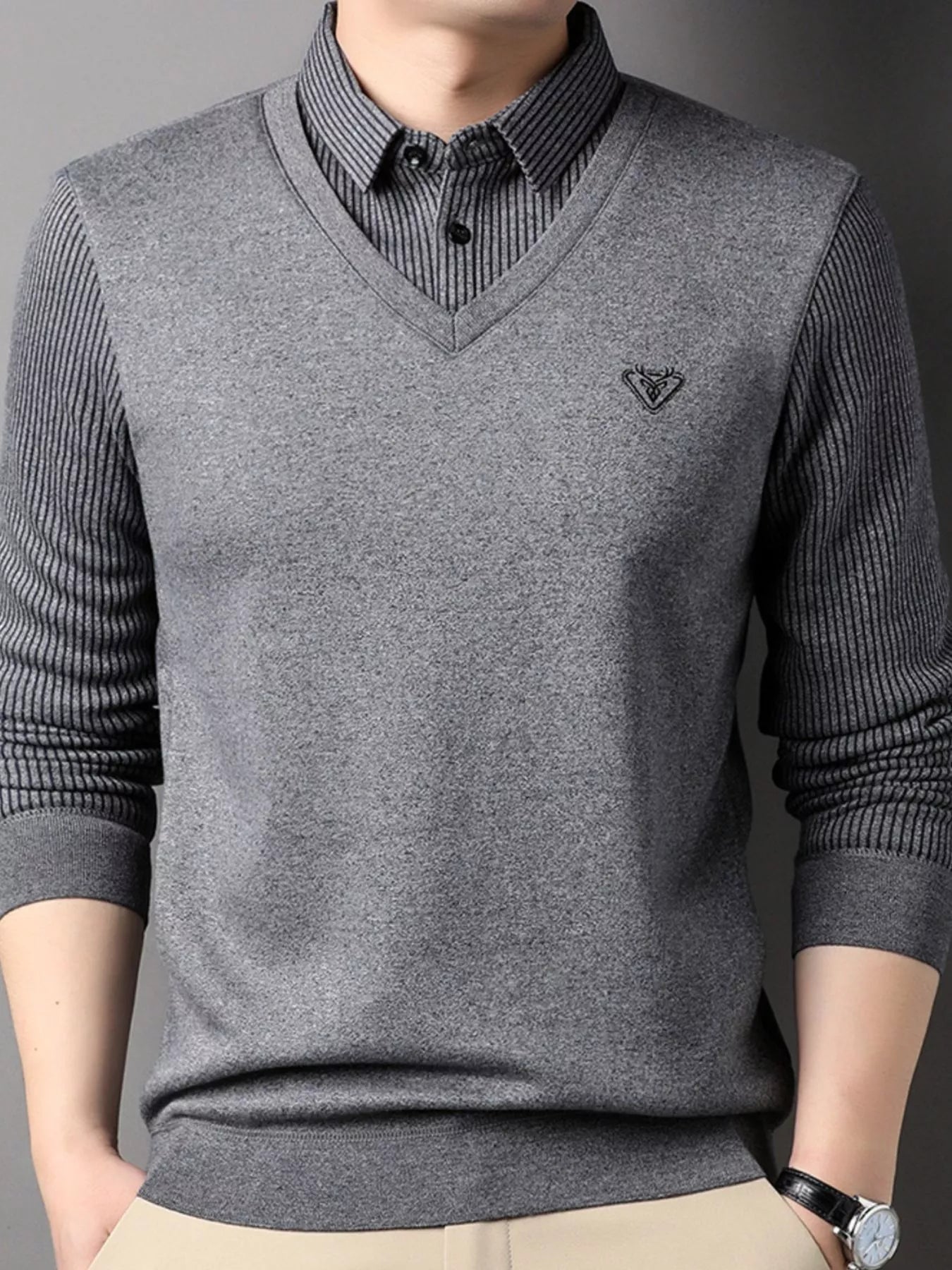 Men's Plus Size Layered Look Long Sleeve Knit Top - PBNJ FASHIONS