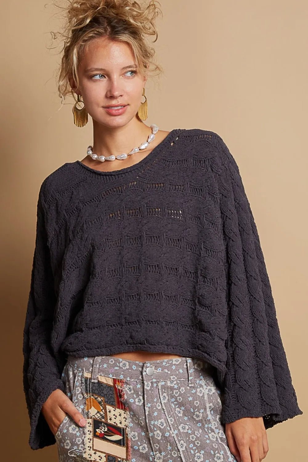 POL Round Neck Cable Knit Cropped Sweater - PBNJ FASHIONS