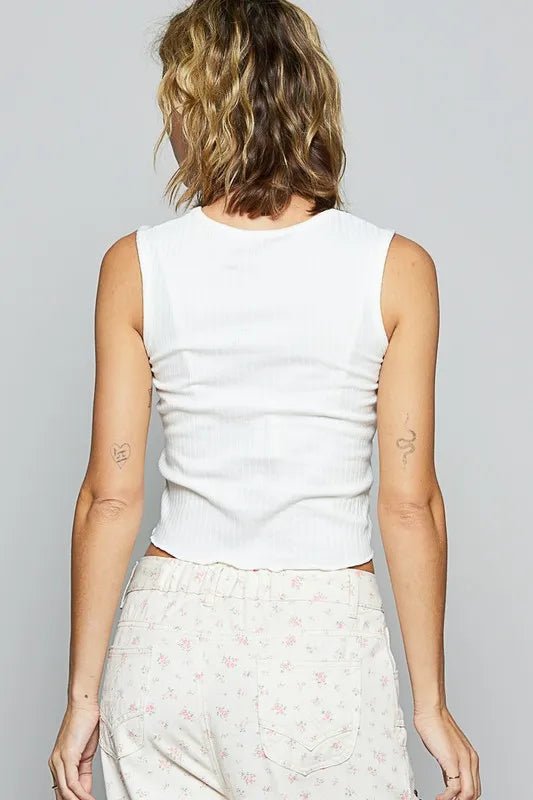 POL Eyelet Stud Detail Scoop Neck Cropped Tank - PBNJ FASHIONS