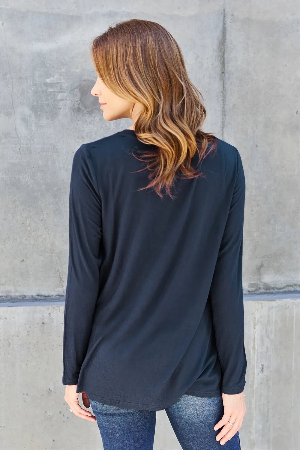 Basic Bae Full Size V - Neck Long Sleeve Top - PBNJ FASHIONS
