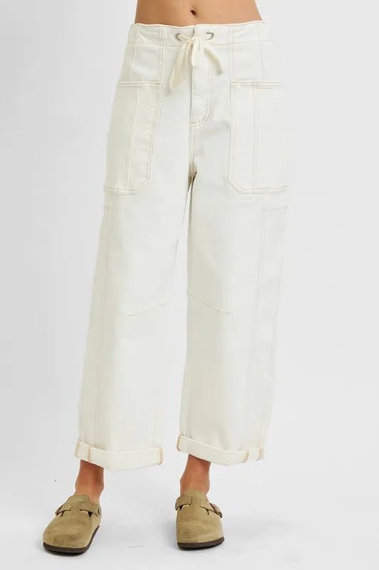 RISEN Full Size High Rise Crop Wide Barrel Cargo Pocket Jeans Plus Size - PBNJ FASHIONS
