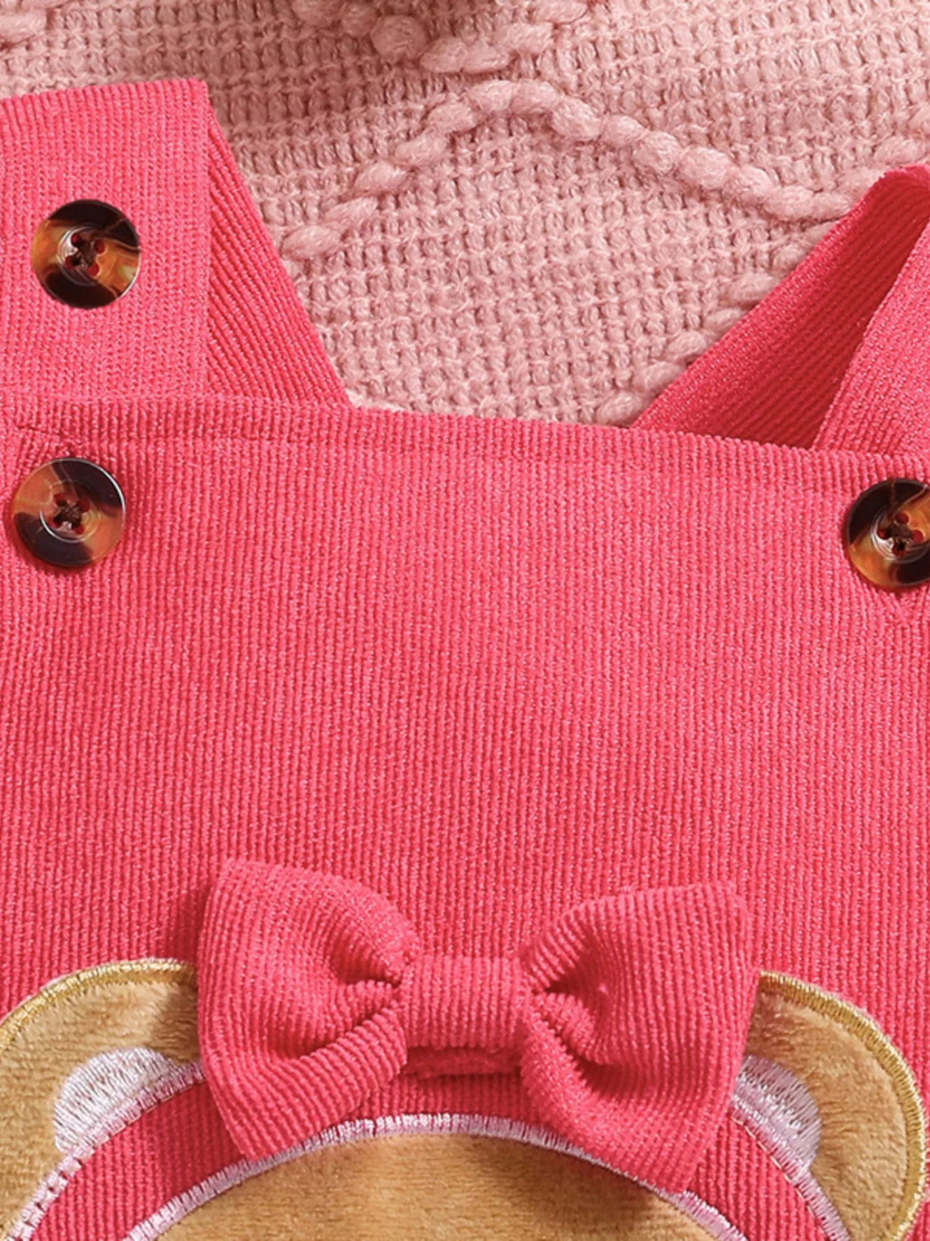 Children's Floral Print Ruffle Trim Bodysuit & Bear Applique Overalls Set - PBNJ FASHIONS