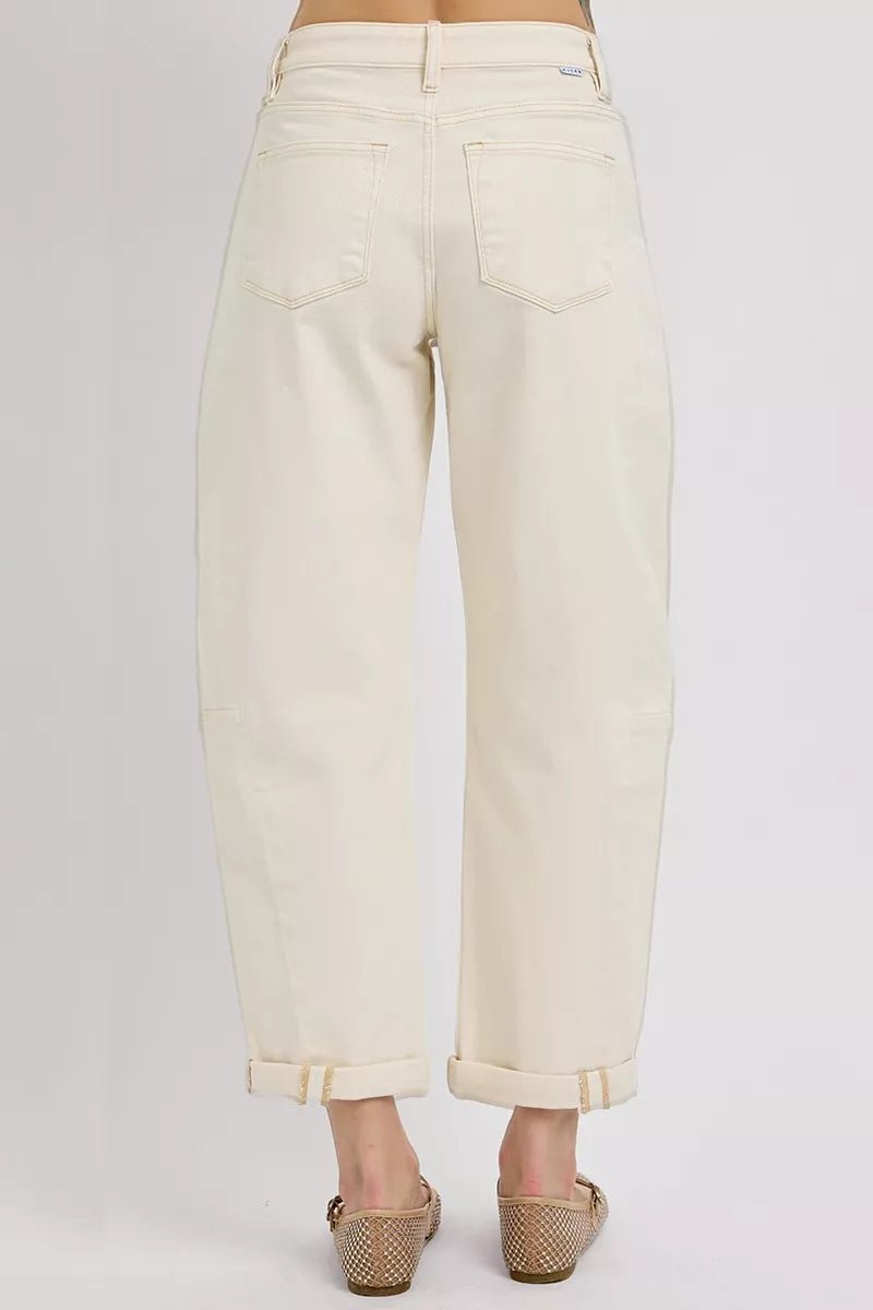 RISEN High Rise Relaxed Barrel Cuffed Jeans - PBNJ FASHIONS
