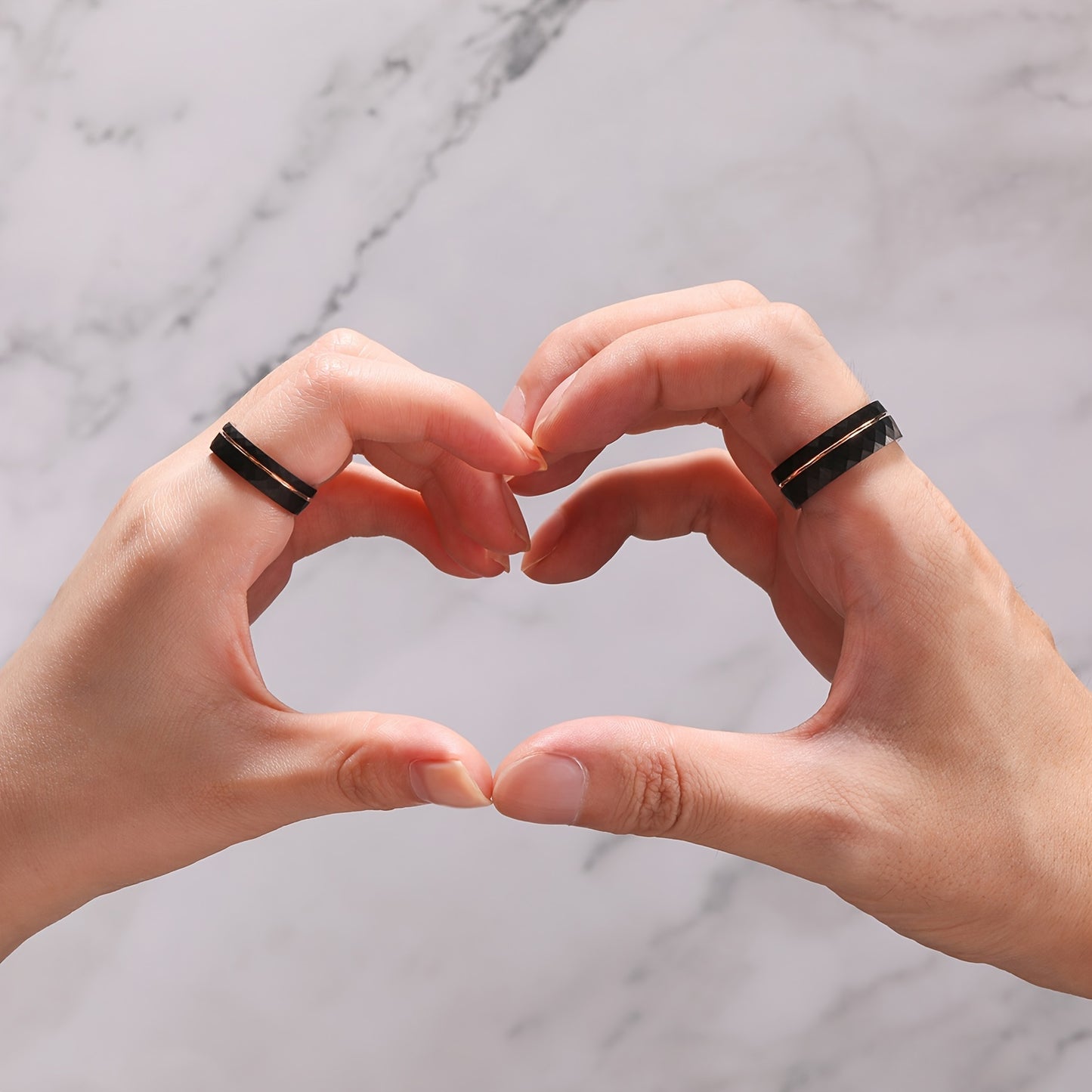 1pc 6mm (0.24'')/8mm (0.31'') Fashion Inlaid Rose Golden Wire Black Rhombic Men's Tungsten Steel Ring