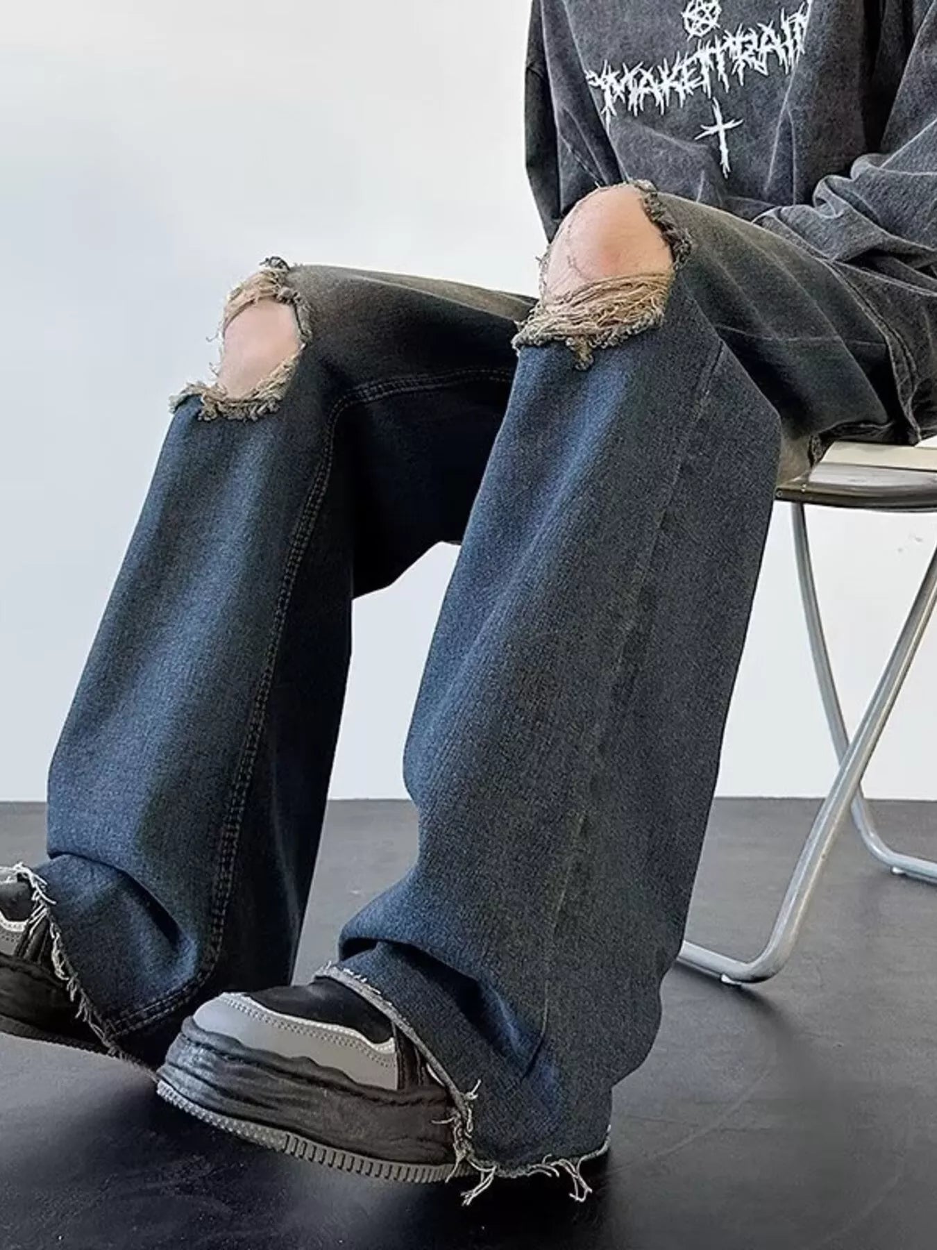 Men's Full Size Distressed Wide Leg Jeans Plus Size - PBNJ FASHIONS