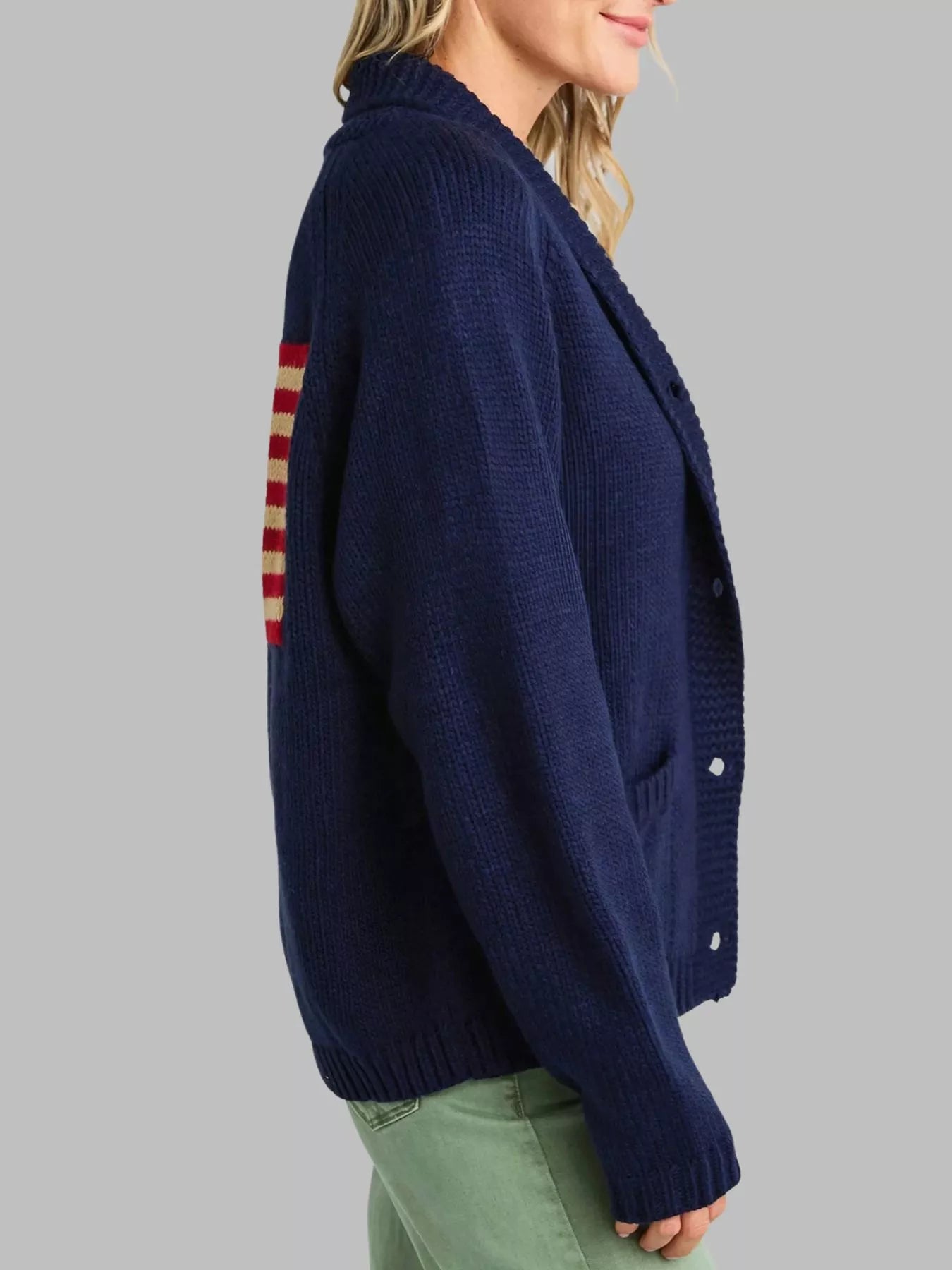 USA Flag Chunky Knit Button - Down Cardigan - PBNJ FASHIONS