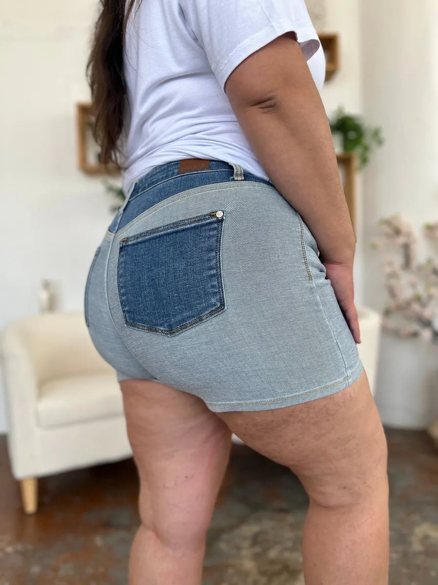Judy Blue Full Size Color Block Denim Shorts - PBNJ FASHIONS