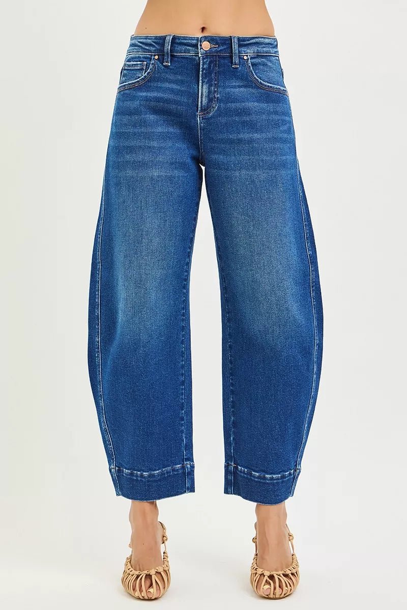 RISEN Mid Rise Crop Barrel Jeans - PBNJ FASHIONS