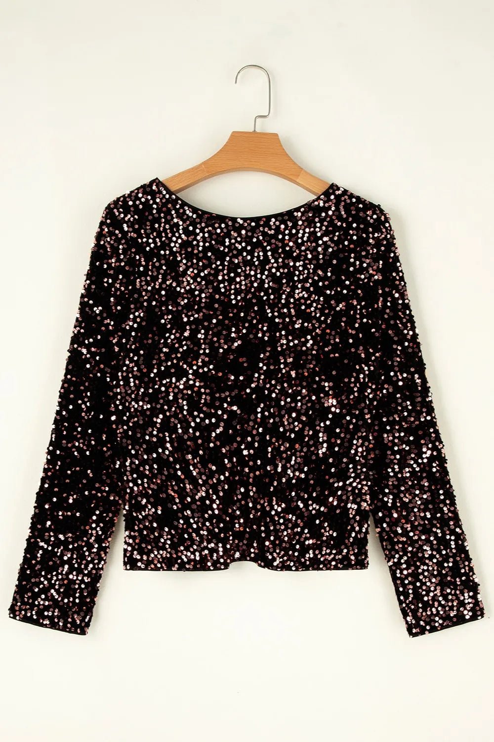 Sequin Round Neck Long Sleeve Blouse - PBNJ FASHIONS