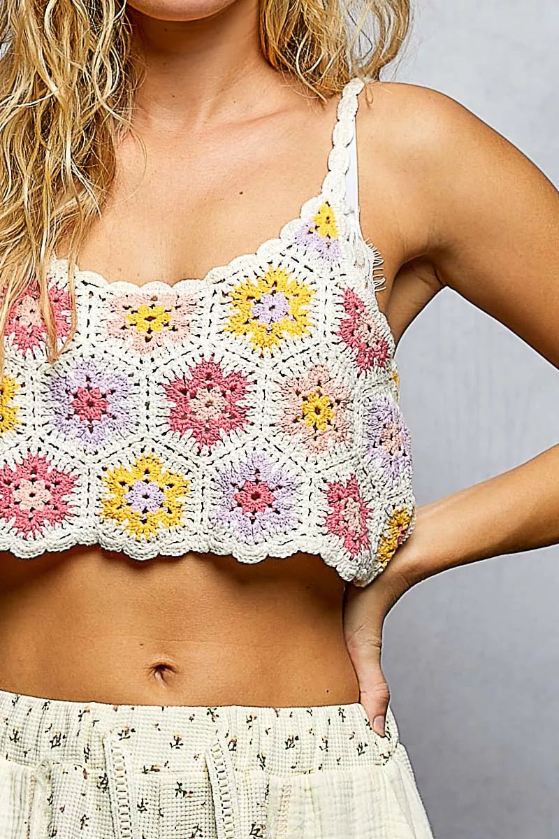 POL Handmade Granny Pattern Crochet Cami with Scalloped Strap - PBNJ FASHIONS