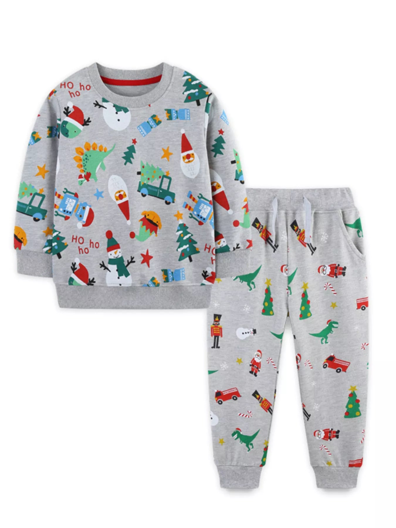 Children's Christmas Print Round Neck Top and Pants Set - PBNJ FASHIONS
