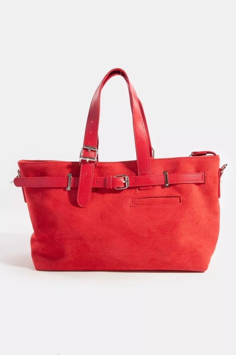 Fame Faux Leather Buckle Strap Detail Tote Bag - PBNJ FASHIONS