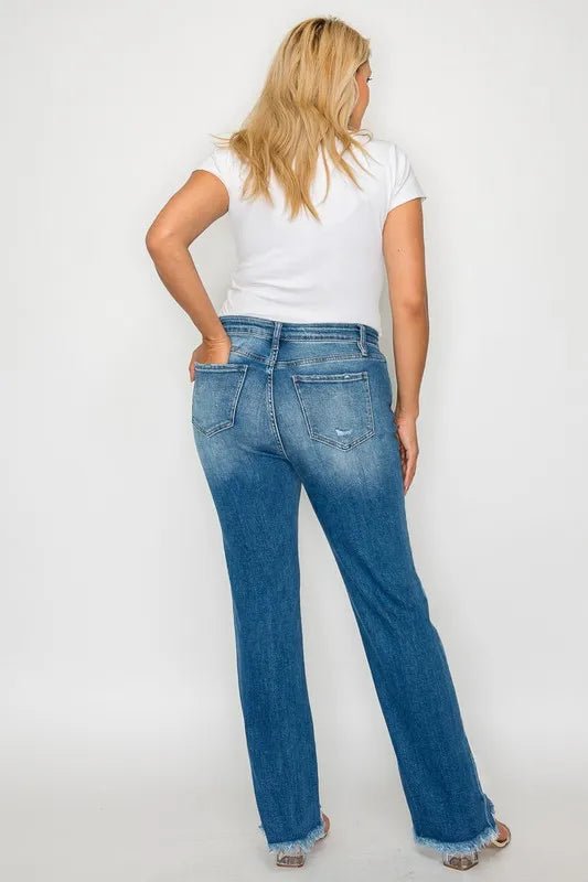 bytos Full Size Raw Hem Distressed Mid Rise Straight Jeans - PBNJ FASHIONS