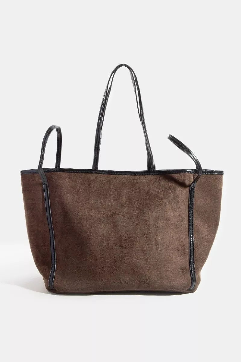Fame Suede Tote Faux Leather Trim Shoulder Strap - PBNJ FASHIONS