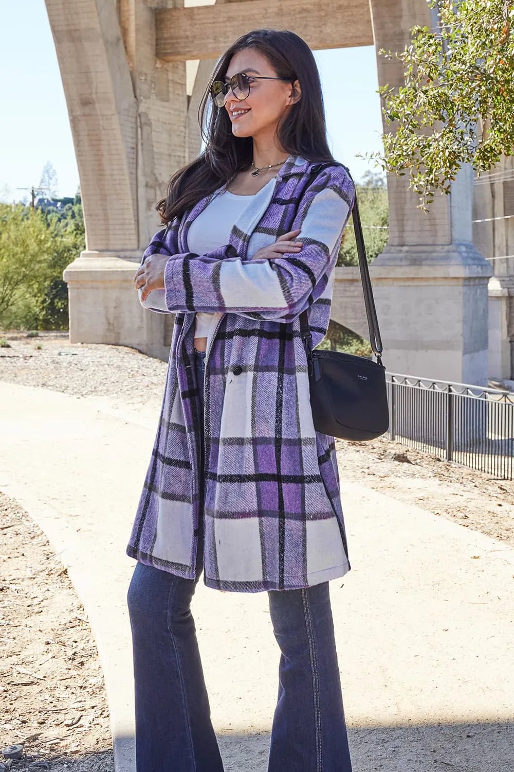 Double Take Full Size Plaid Button Up Lapel Collar Coat - PBNJ FASHIONS