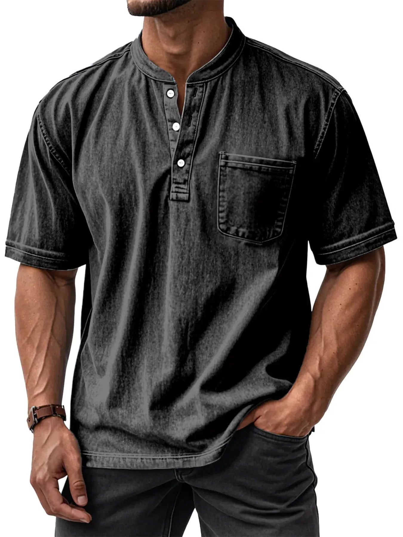 Men's Full Size Button Detail Short Sleeve Top Plus Size - PBNJ FASHIONS