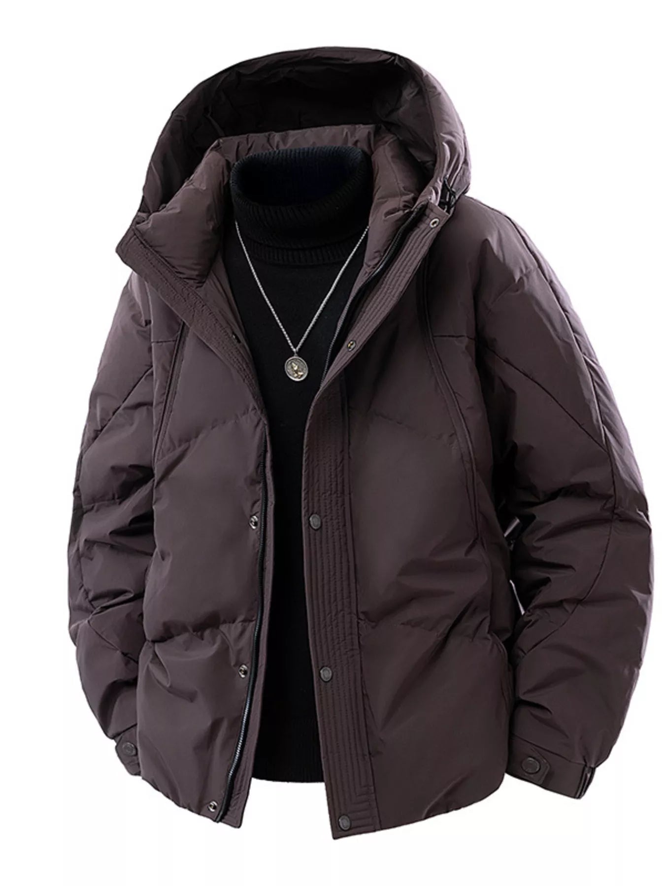 Men's Plus Size Snap Down Hooded Puffer Jacket - PBNJ FASHIONS