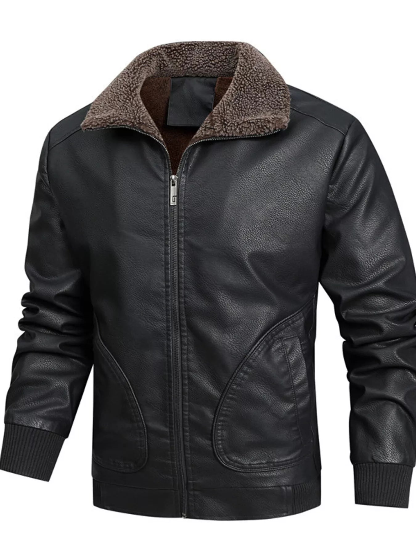Men's Full Size Faux Leather Sherpa Collar Jacket Plus Size - PBNJ FASHIONS