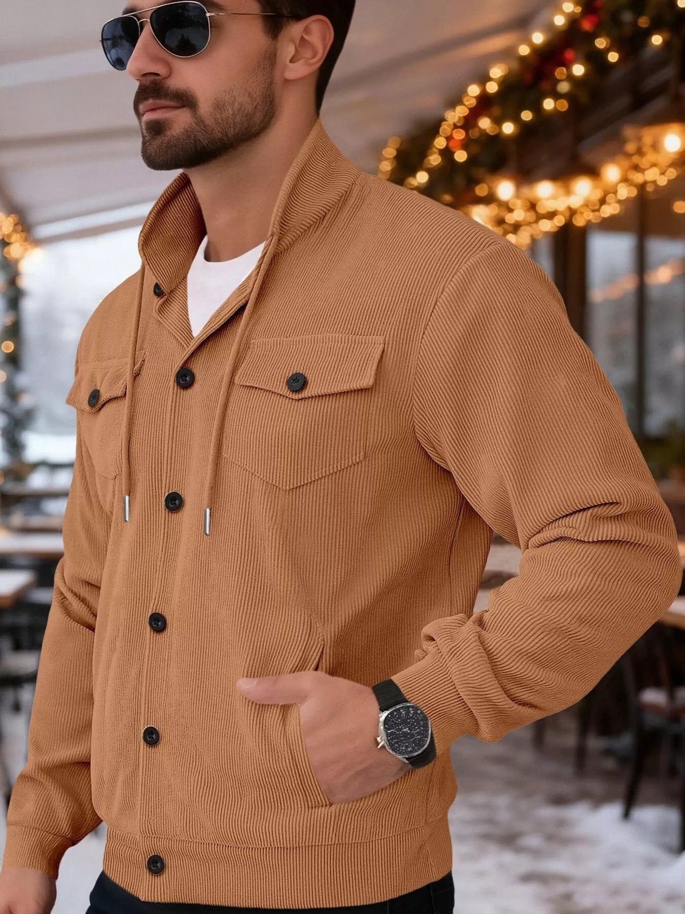 Men's Full Size Casual Corduroy Button - Down Jacket Plus Size - PBNJ FASHIONS