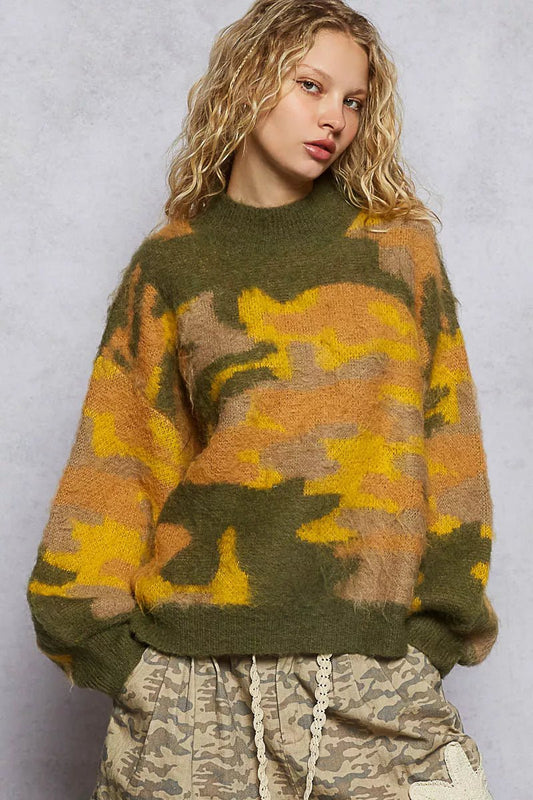 POL Mock Neck Abstract Colorblock Pattern Sweater - PBNJ FASHIONS