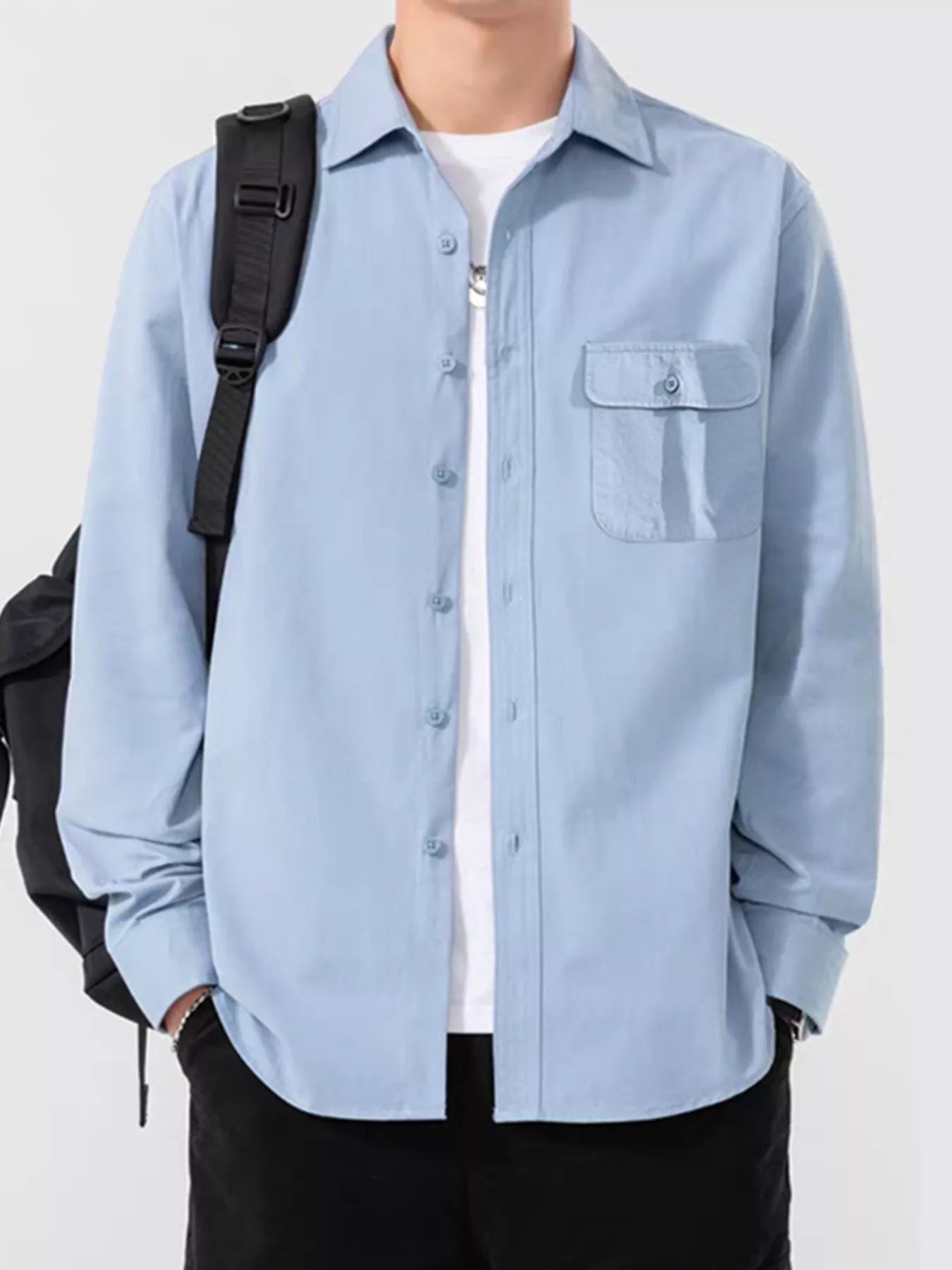 Men's Plus Size Casual Solid Color Long Sleeve Shirt - PBNJ FASHIONS