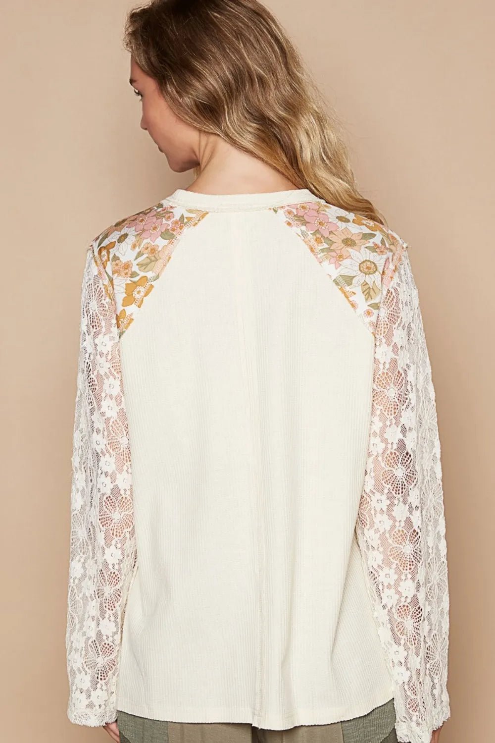 POL Flower Patch Lace Sleeve Knit Top - PBNJ FASHIONS
