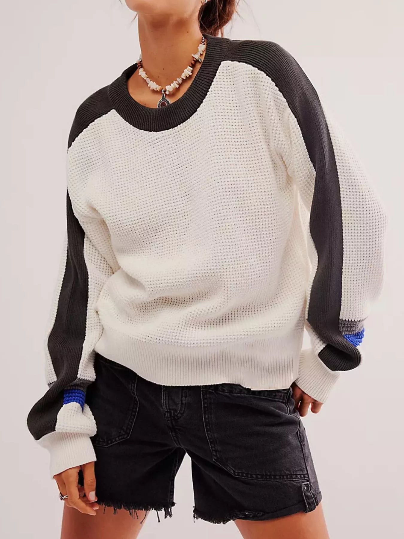 Color Block Waffle Knit Sweater - PBNJ FASHIONS