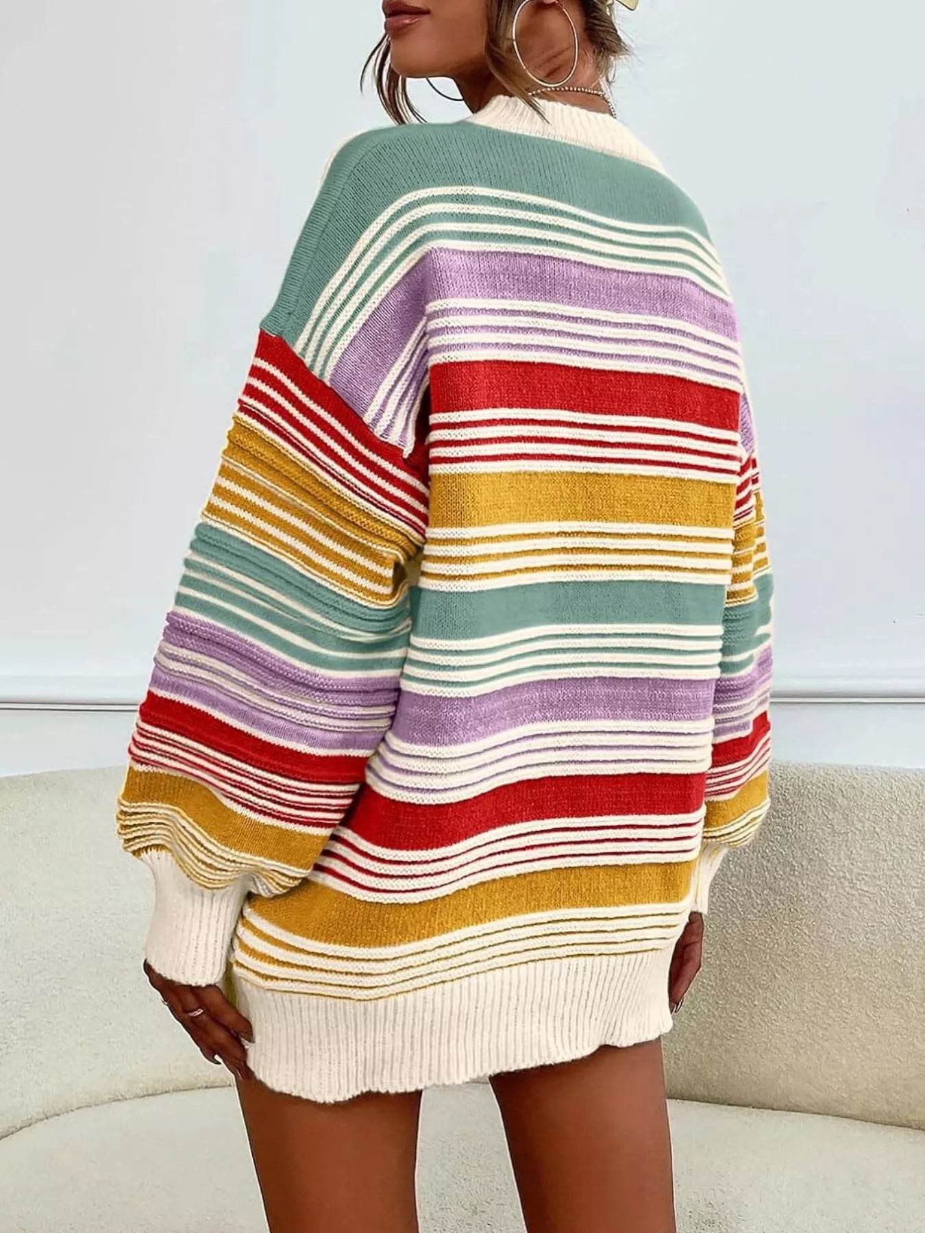 Striped Knit Long Sleeve Sweater - PBNJ FASHIONS