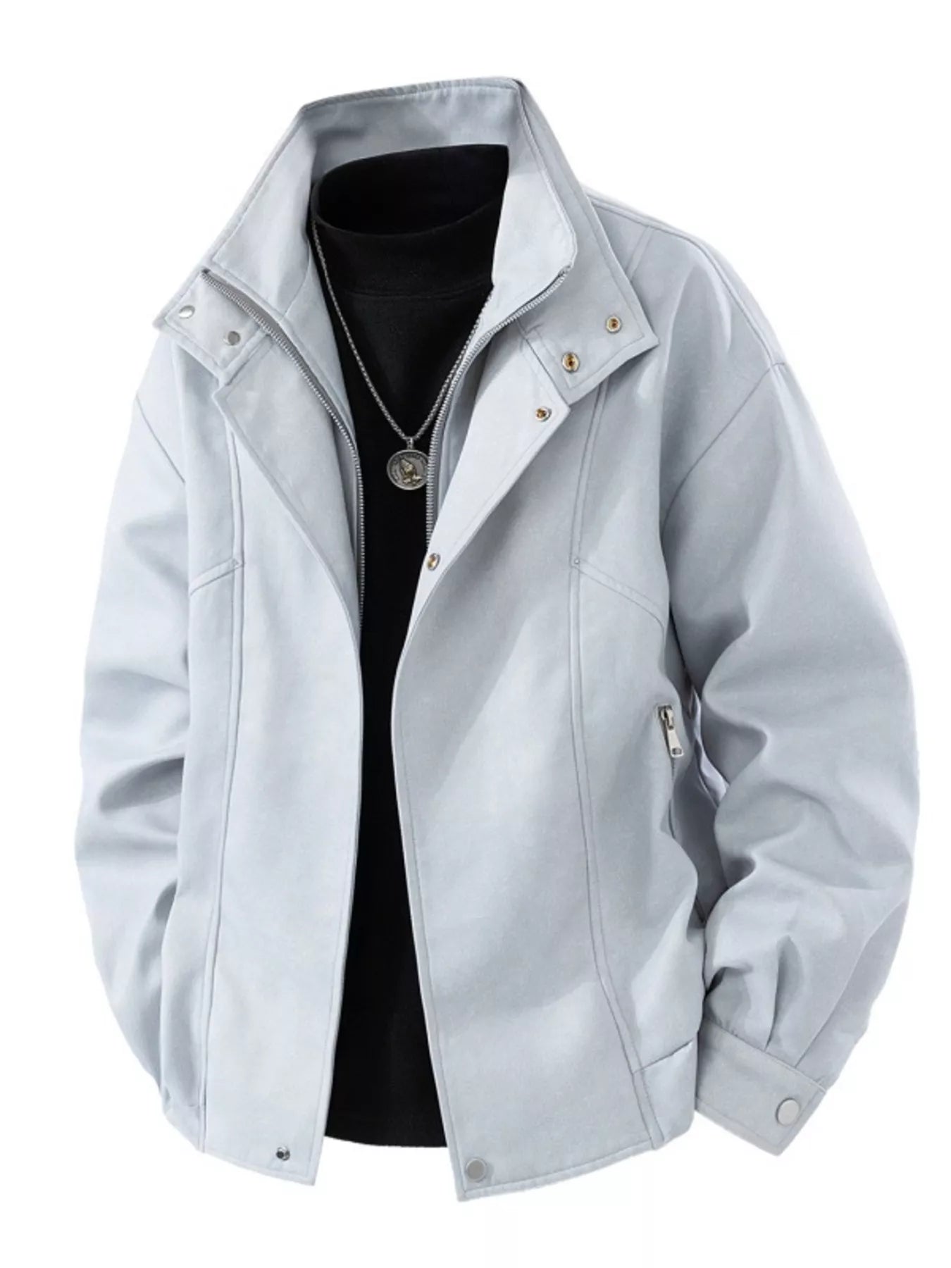 Men's Plus Size Casual Stand Collar Zipper Jacket - PBNJ FASHIONS