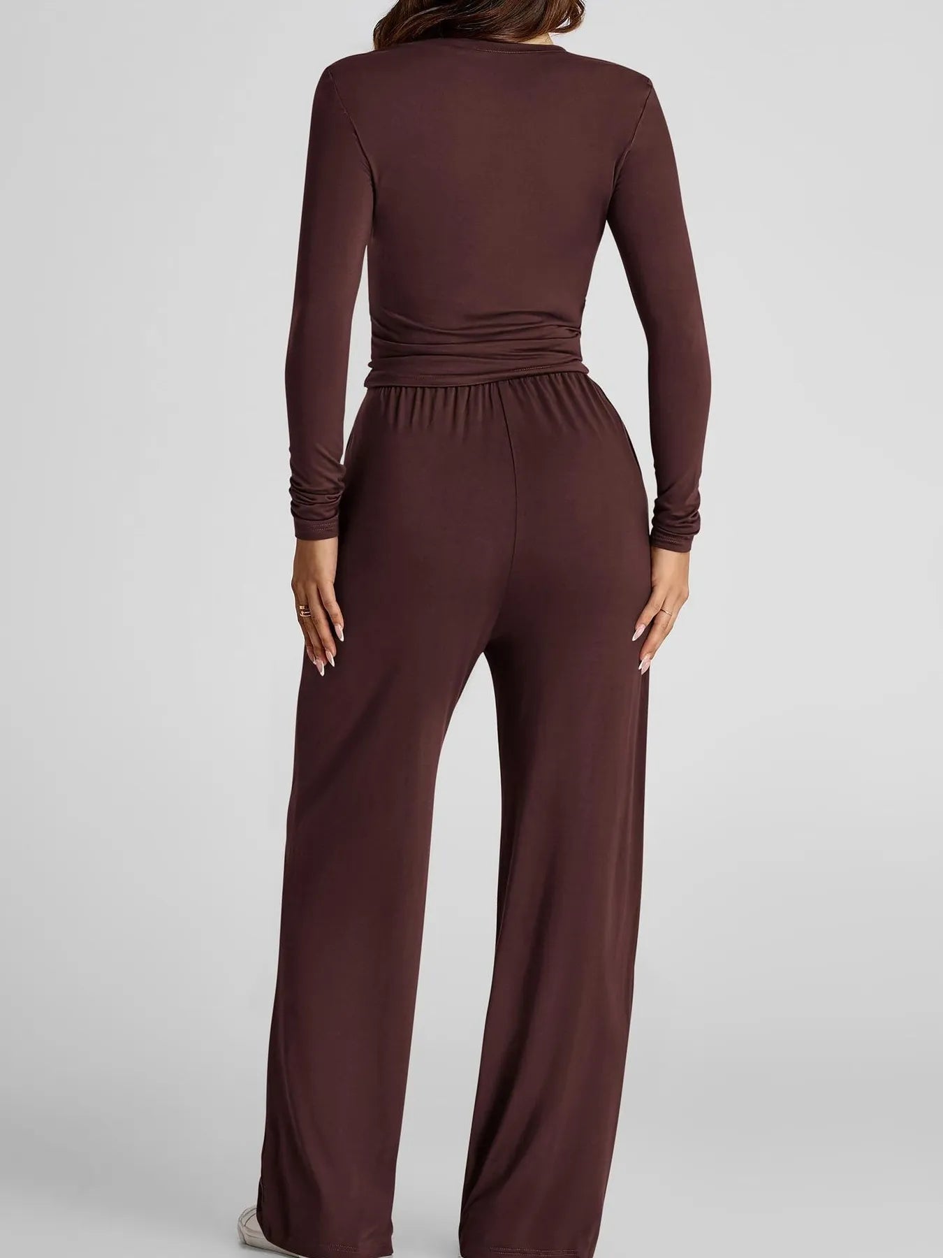 Round Neck Long Sleeve Top and Pants Set - PBNJ FASHIONS