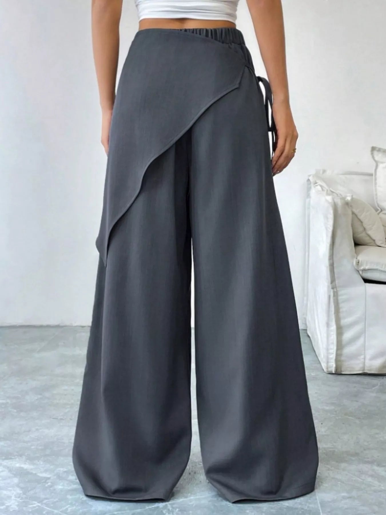 Chic Wrap Front Wide-Leg Wrap Pants - Dark Gray-S- - PBNJ FASHIONS