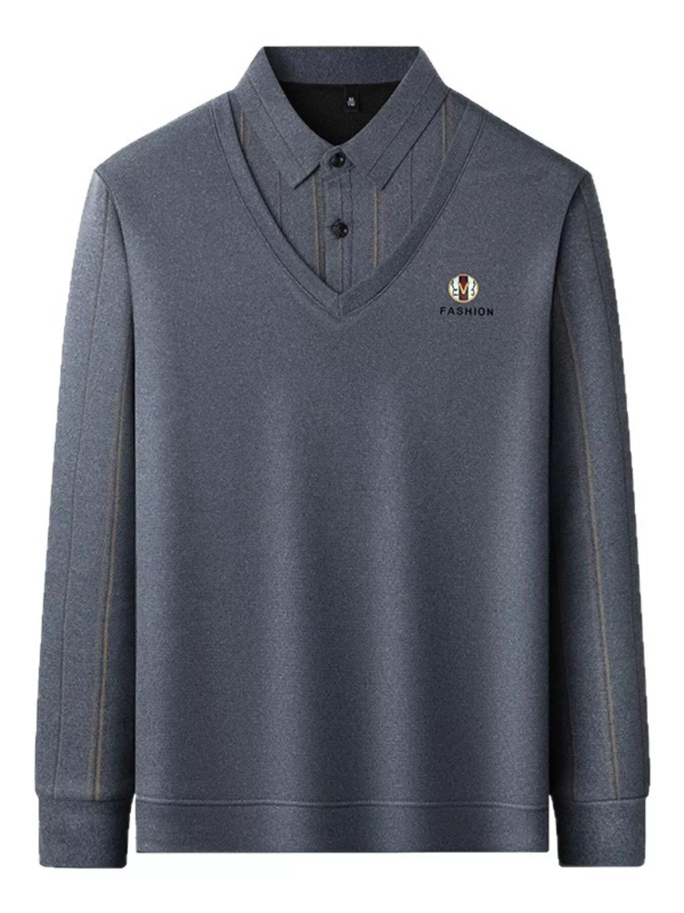 Men's Plus Size Layered Style Long Sleeve Polo - PBNJ FASHIONS