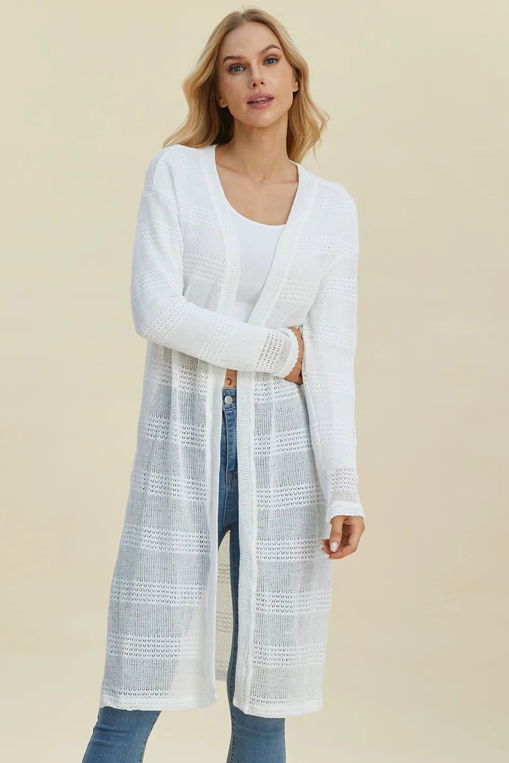 Double Take Full Size Open Front Longline Cardigan - PBNJ FASHIONS