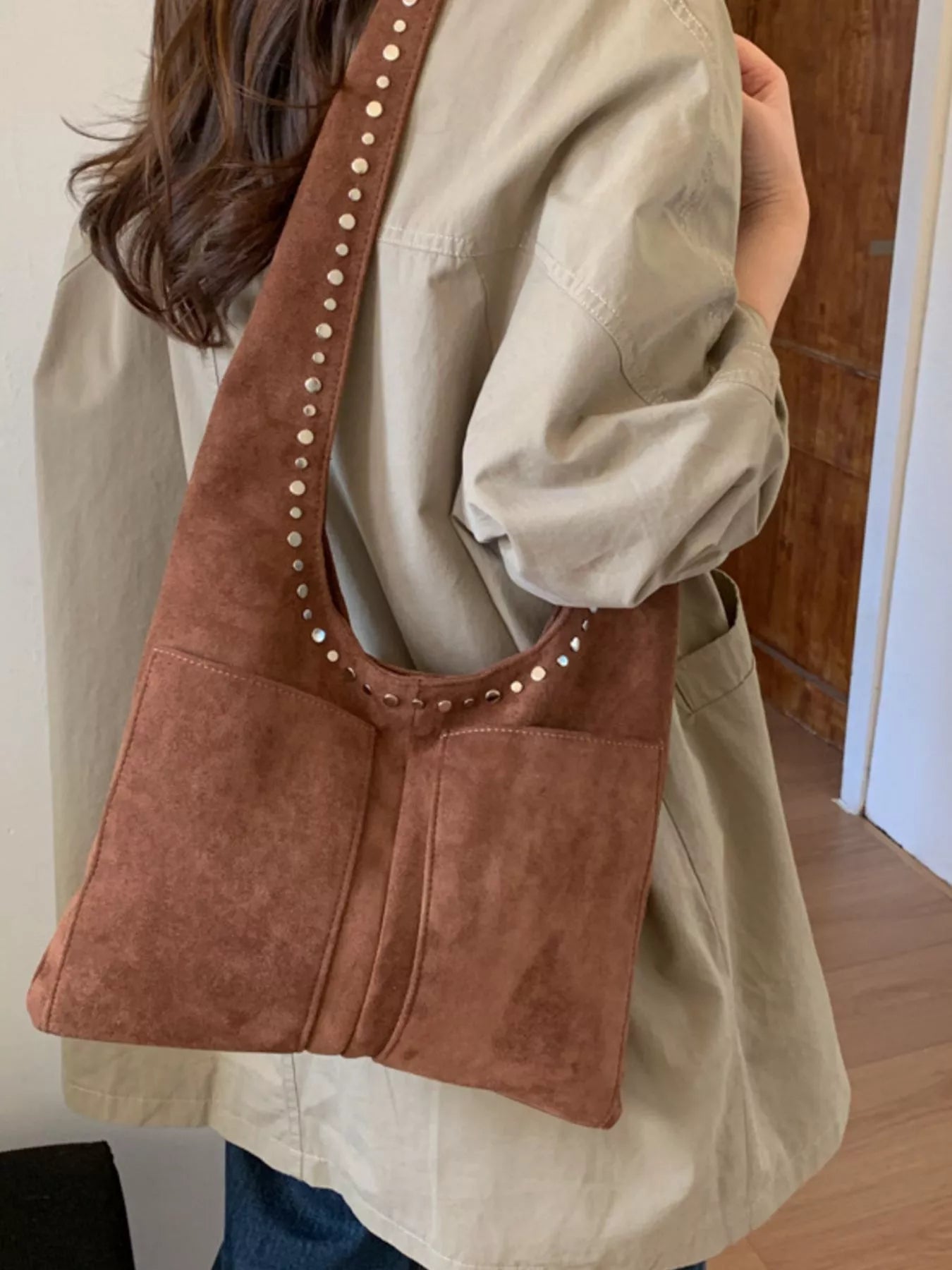 Studded Suede Shoulder Bag - PBNJ FASHIONS