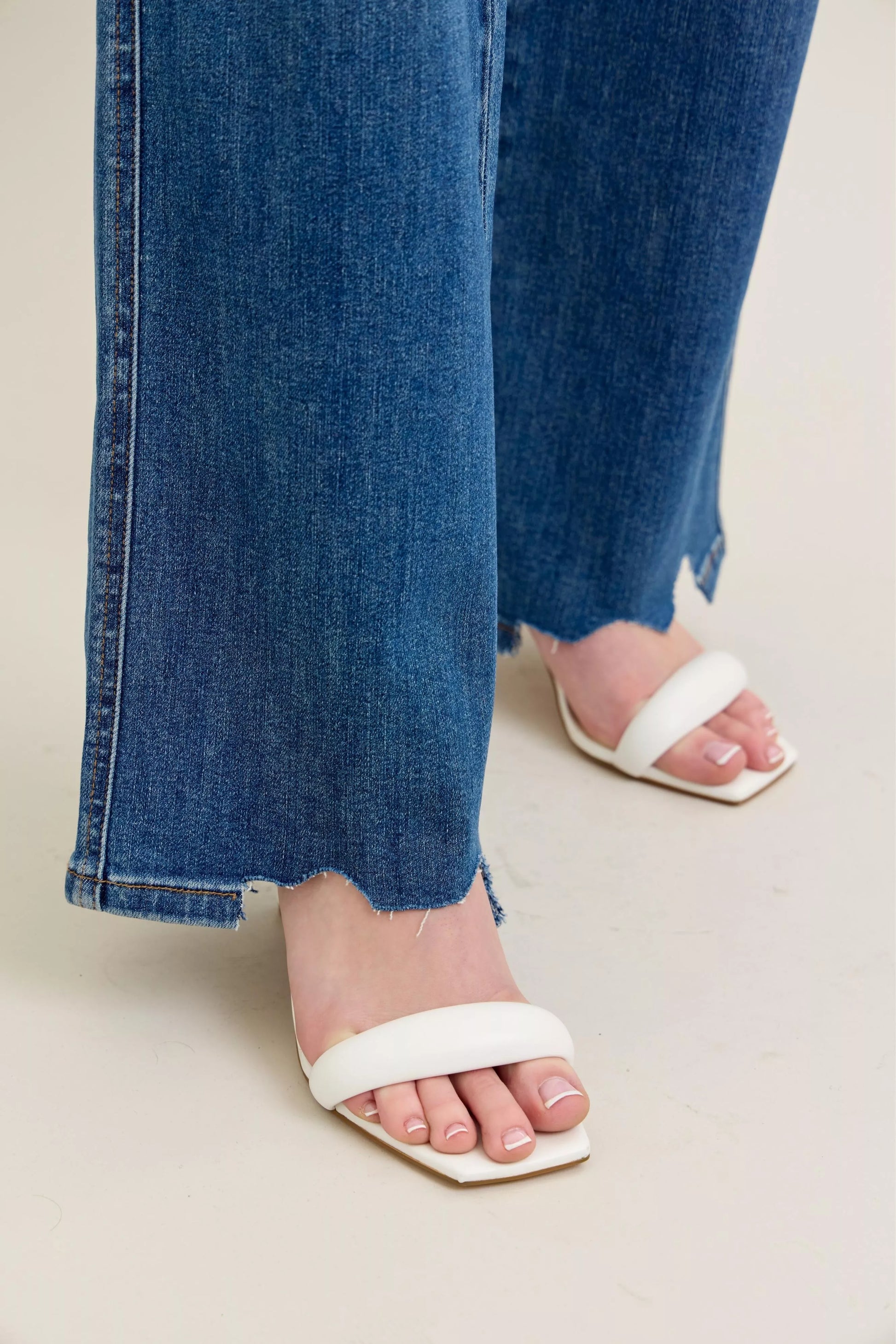 Judy Blue Full Size High Waist Tummy Control Chew Hem Destroy Wide Jeans Plus Size - PBNJ FASHIONS
