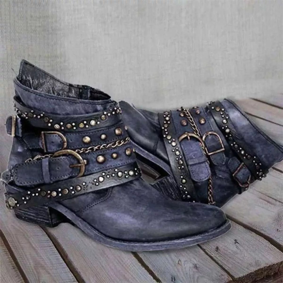 Studded Buckle Ankle Boots - PBNJ FASHIONS