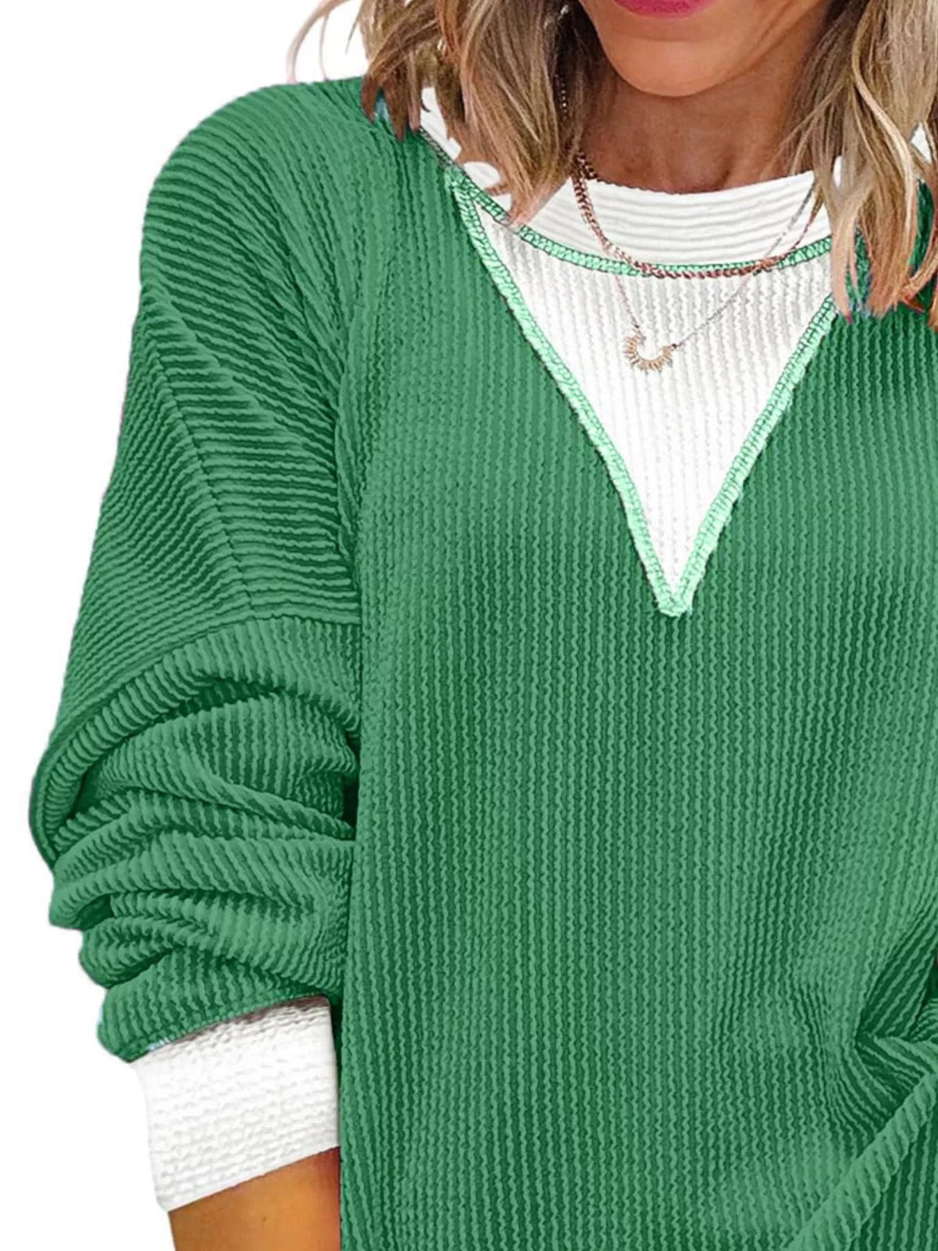Contrast Dropped Shoulder Sweatshirt - PBNJ FASHIONS