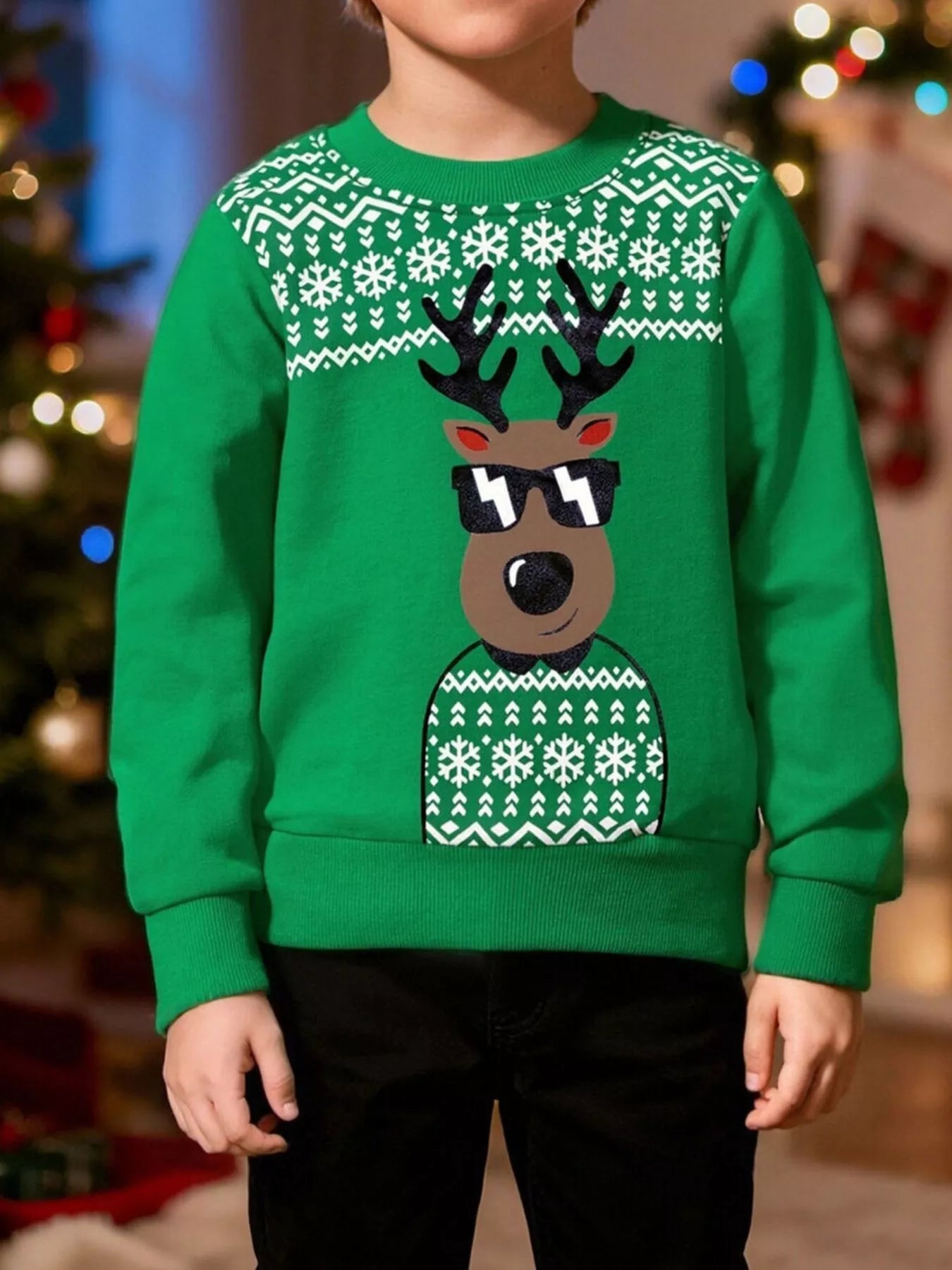 Children's Christmas Reindeer Graphic Crewneck Sweatshirt - PBNJ FASHIONS