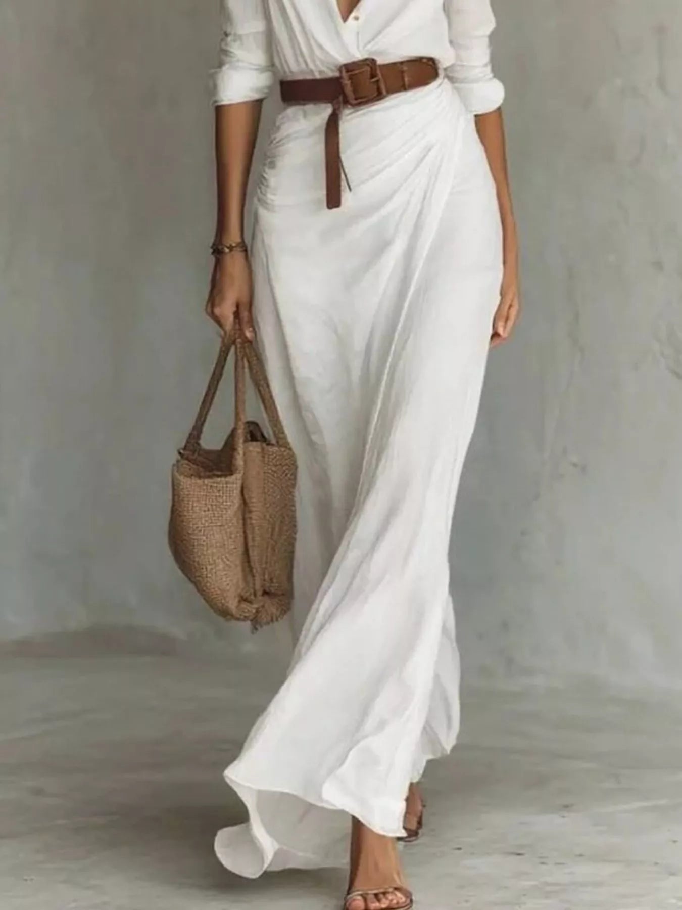 Full Size Ruched Long Sleeve Maxi Dress Plus Size - PBNJ FASHIONS