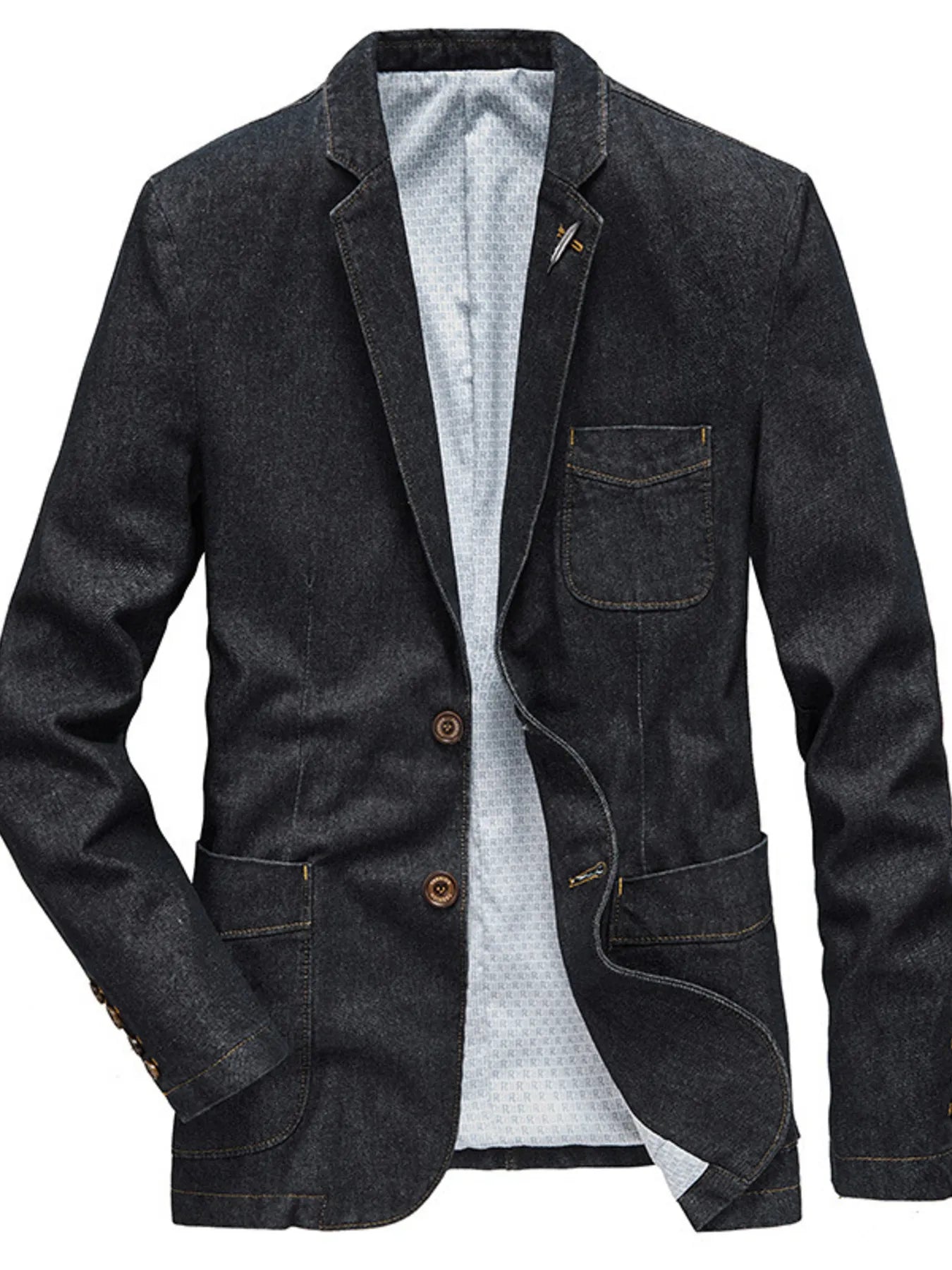 Men's Plus Size Lapel Collar Long Sleeve Denim Blazer - PBNJ FASHIONS
