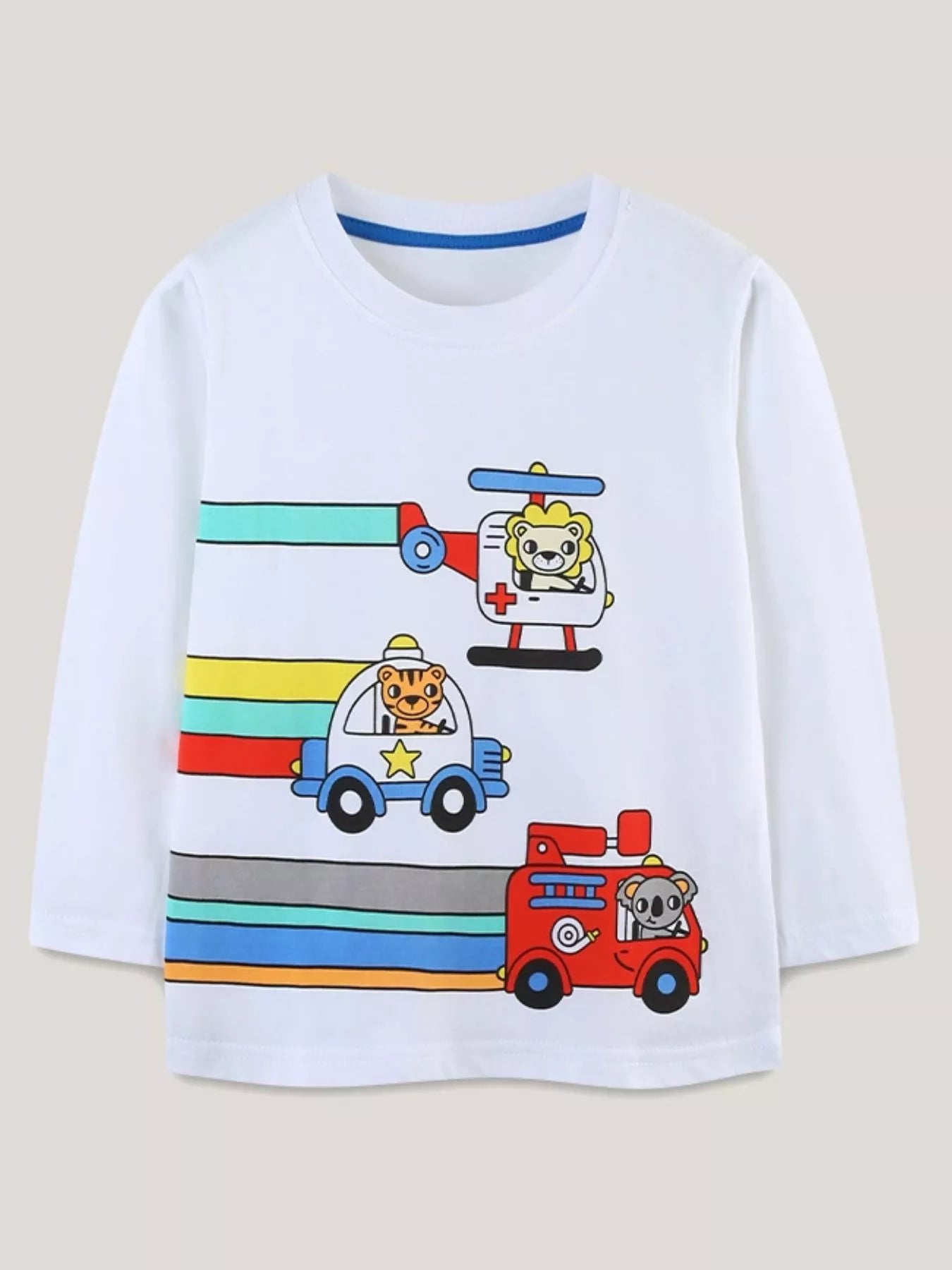 Children's Cartoon Vehicle Print Long Sleeve T-Shirt - PBNJ FASHIONS