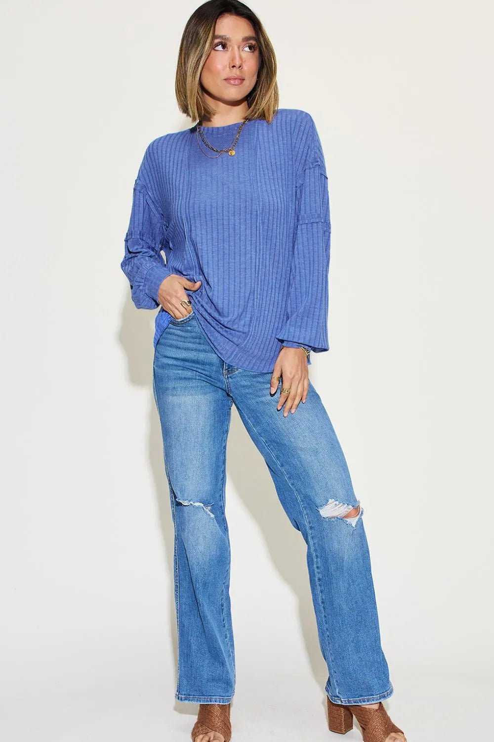 Basic Bae Full Size Ribbed Round Neck Long Sleeve T-Shirt - PBNJ FASHIONS