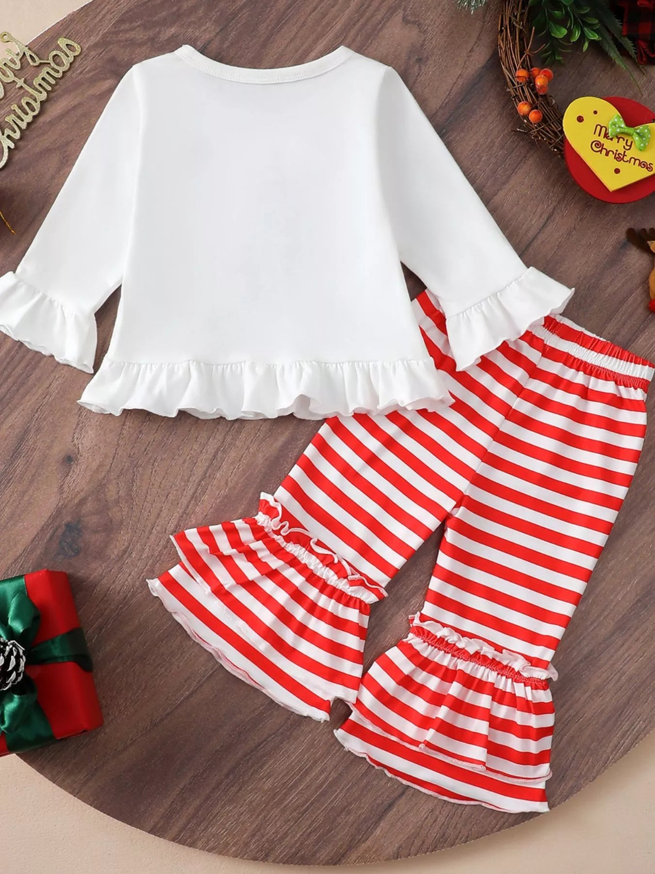 Children's Christmas Ruffle Trim Top and Pants Set - PBNJ FASHIONS