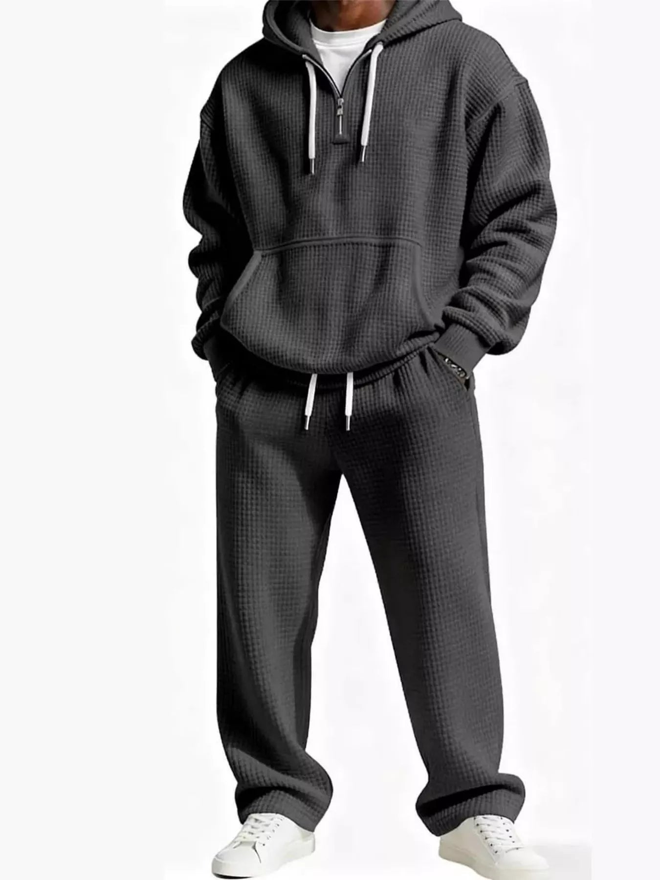 Men's Full Size Casual Waffle Knit Hoodie and Pants Set Plus Size - PBNJ FASHIONS