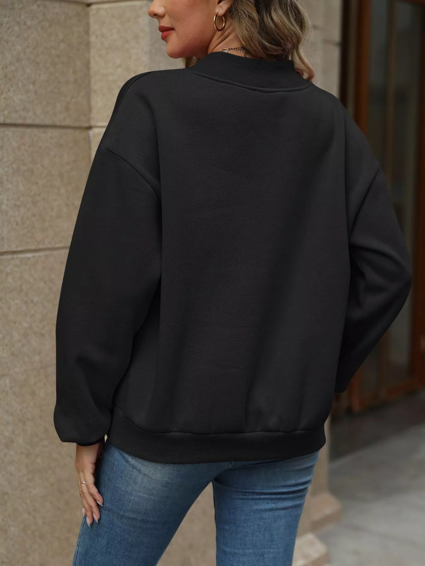 V - Neck Solid Color Casual Sweatshirt - PBNJ FASHIONS