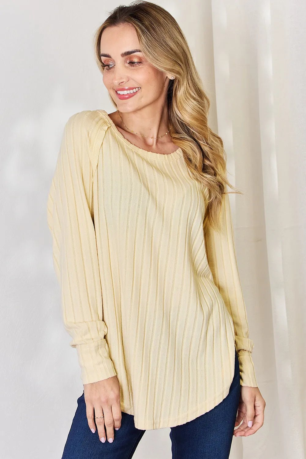 Basic Bae Full Size Ribbed Round Neck Slit T-Shirt - PBNJ FASHIONS