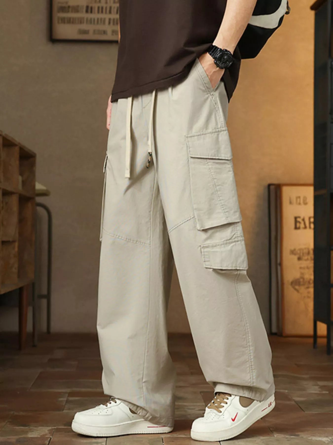 Men's Plus Size Loose Fit Cargo Pants with Drawstring - PBNJ FASHIONS